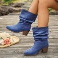 thumbnail image 5 of Willtoo Women's Faux Suede Ankle Boots, Slouchy Ruched Chunky Heel Booties, Round Toe Comfortable Pull-On Casual Shoes, 5 of 6