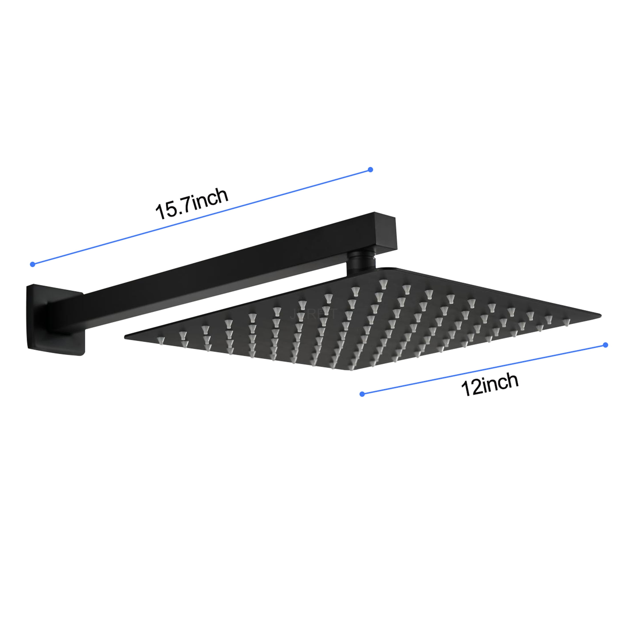 JERFIT 12 Inch Square Rain Shower Head, Wall Mount Matte Black Stainless Steel Showerhead with Anti-Clogging Silicone Nozzles, High Pressure Rainfall Shower Panel for Luxurious Spa Experience