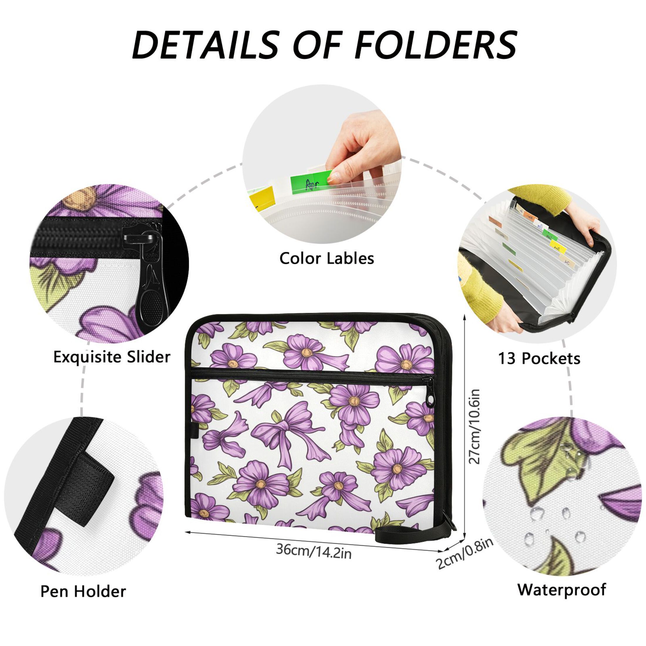 WOBOGO Lavender Flowers Pattern Expanding File Folder Letter Size Accordion Filing Organizer 13 Pocket Separate Organ Pocket