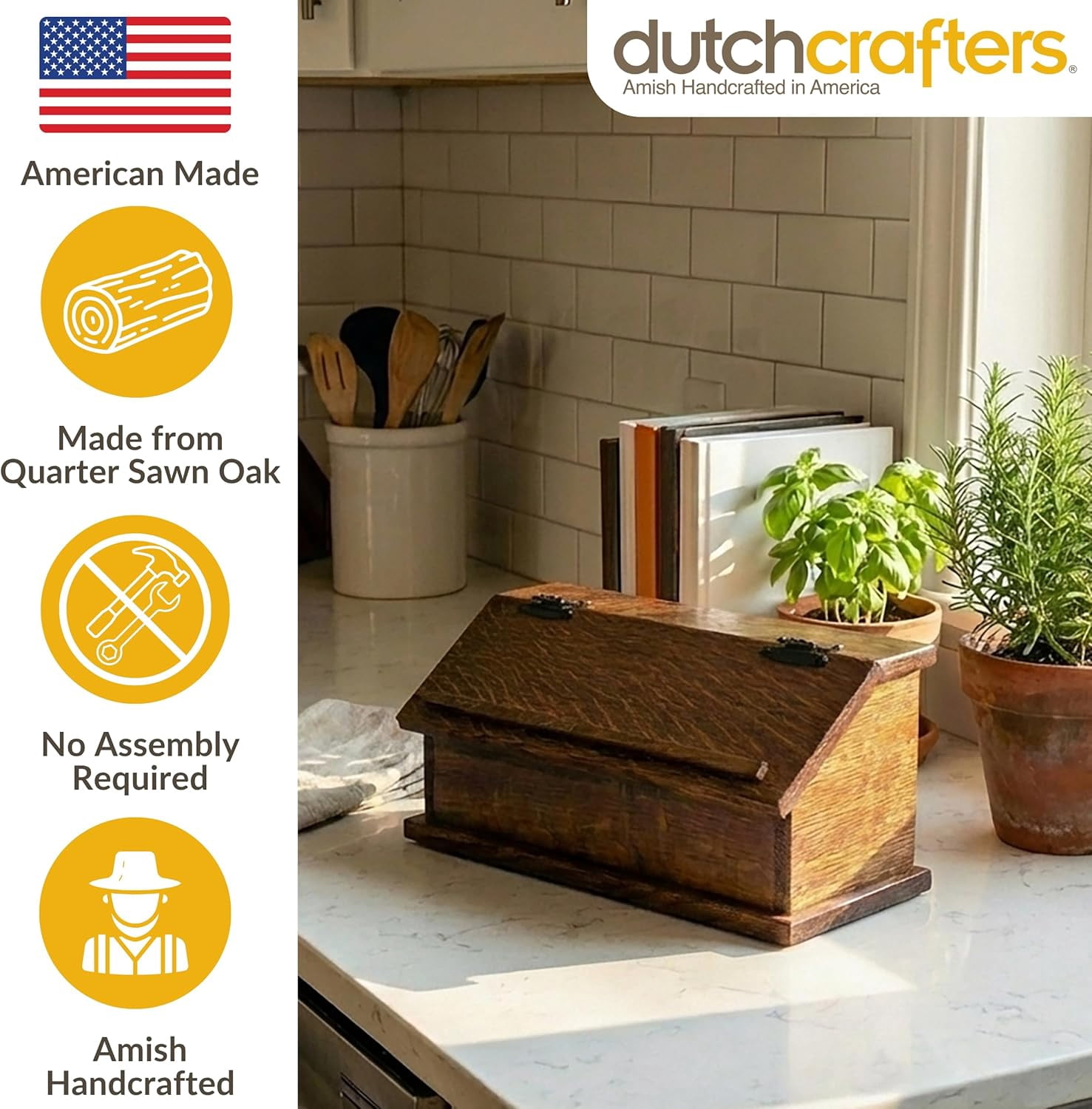 DutchCrafters Solid Quarter Sawn Oak Wood Double Recipe Card Holder for Baking, Cooking - Kitchen Decor & Organization Box, Holds 4x6 or 3x5 Cards - Amish Made in USA
