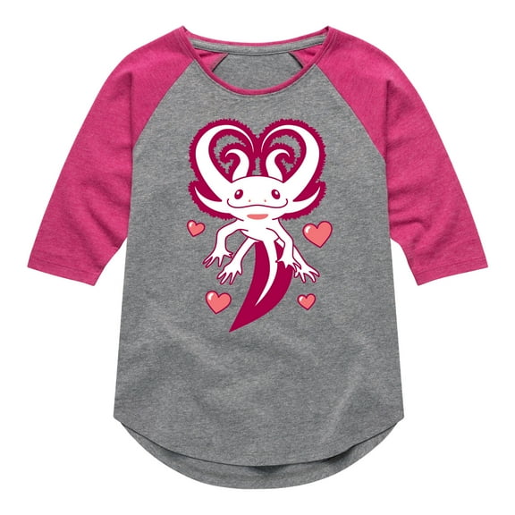 Instant Message - Axolotl Heart Fins - Toddler And Youth Girls Raglan Graphic T-Shirt