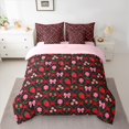thumbnail image 2 of Manfei Princess Ribbon Child Twin Bedding Sets 7-Piece, Kawaii Strawberry Flower Bedding Comforter Set, Black Red Cartoon Style Reversible Sheet Sets, Microfiber Bedroom Decor, 2 of 7