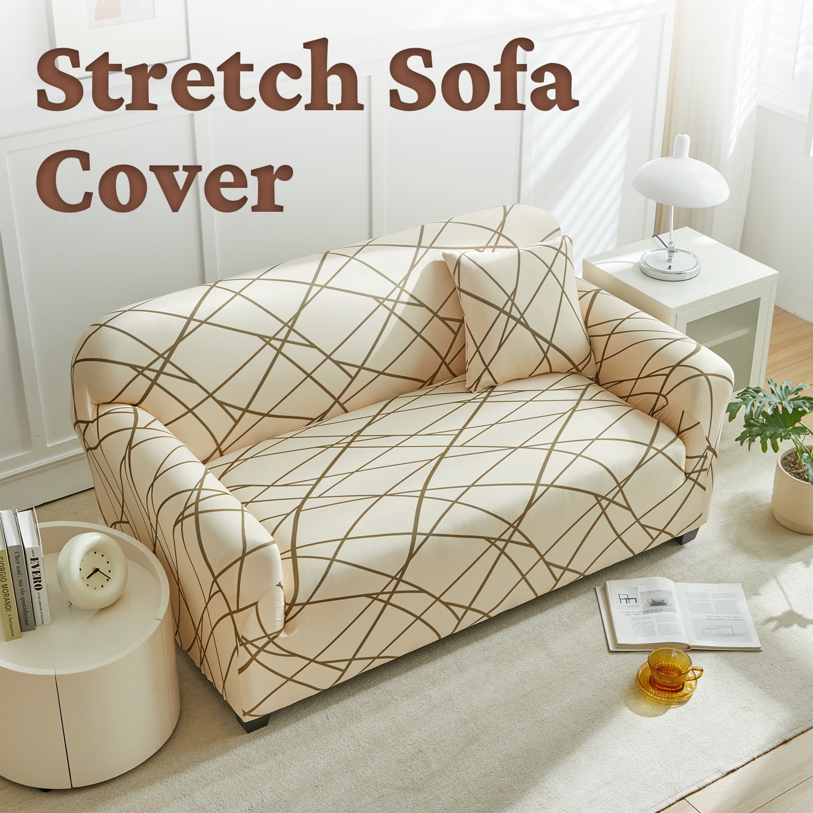 HonorHut Printed Sofa Cover Full Wrap Stretch Couch Covers Polyester Loveseat Non-Slip Slipcovers Washable Sofa Throw for Pet Hair Spill Resistance Sofa Clothes Cover Apricot