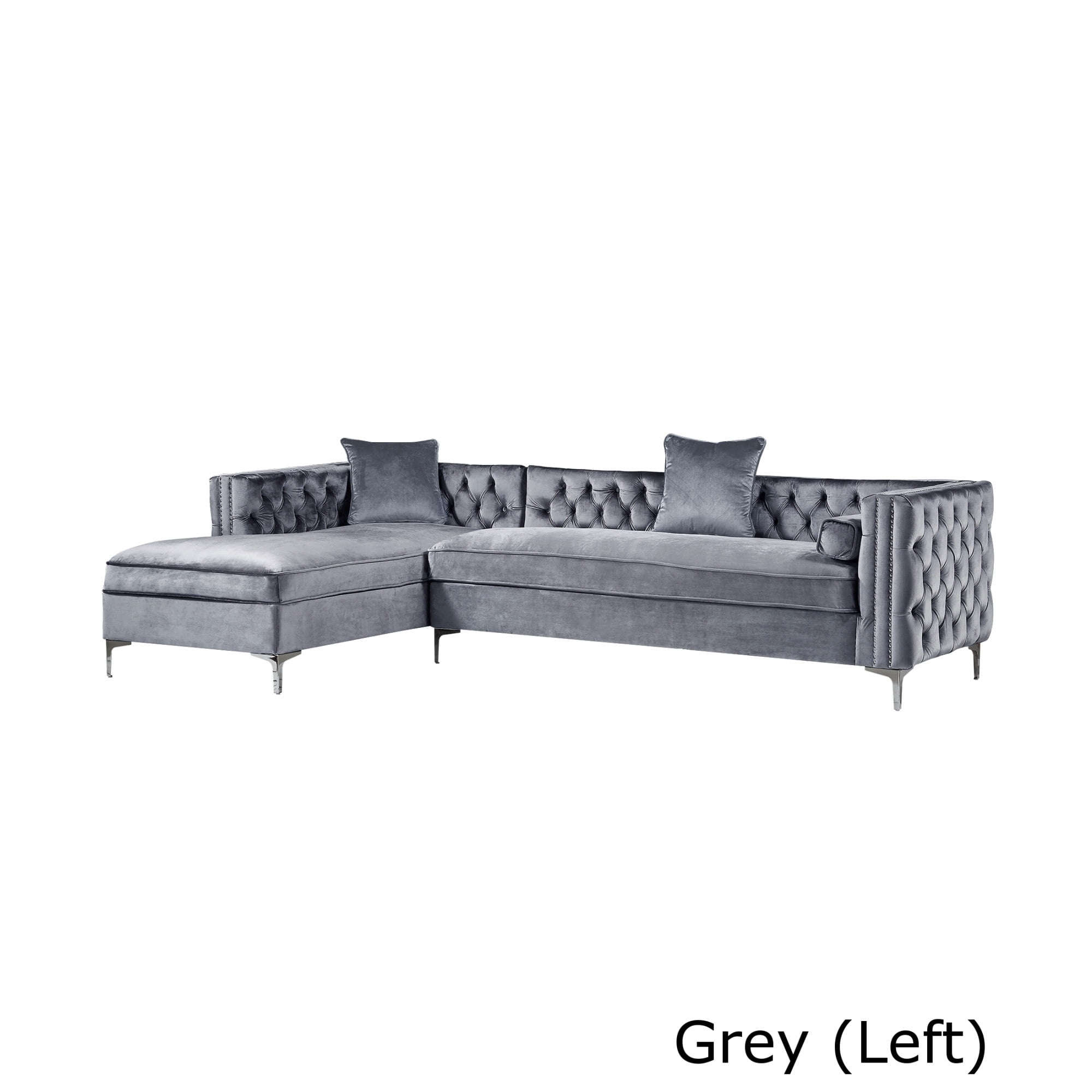 Inspired Home Dante Velvet On Tufted Left Facing Chaise