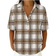 thumbnail image 4 of Zulora Women's Short Sleeve Plaid Shirt Casual Flannel Button Down Tops, 4 of 7