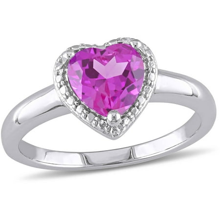 1-1/2 Carat T.G.W. Created Pink Sapphire Sterling Silver Heart Ring