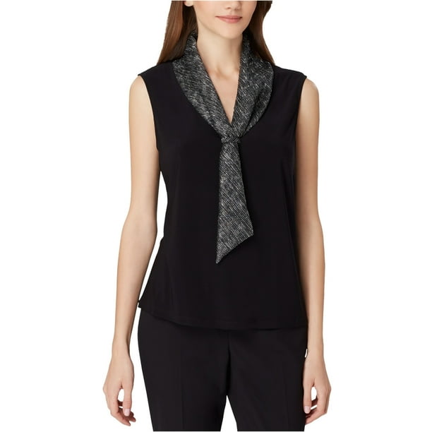 Blusa sin mangas metálica Tahari para mujer, negro, mediano Tahari Top sin mangas