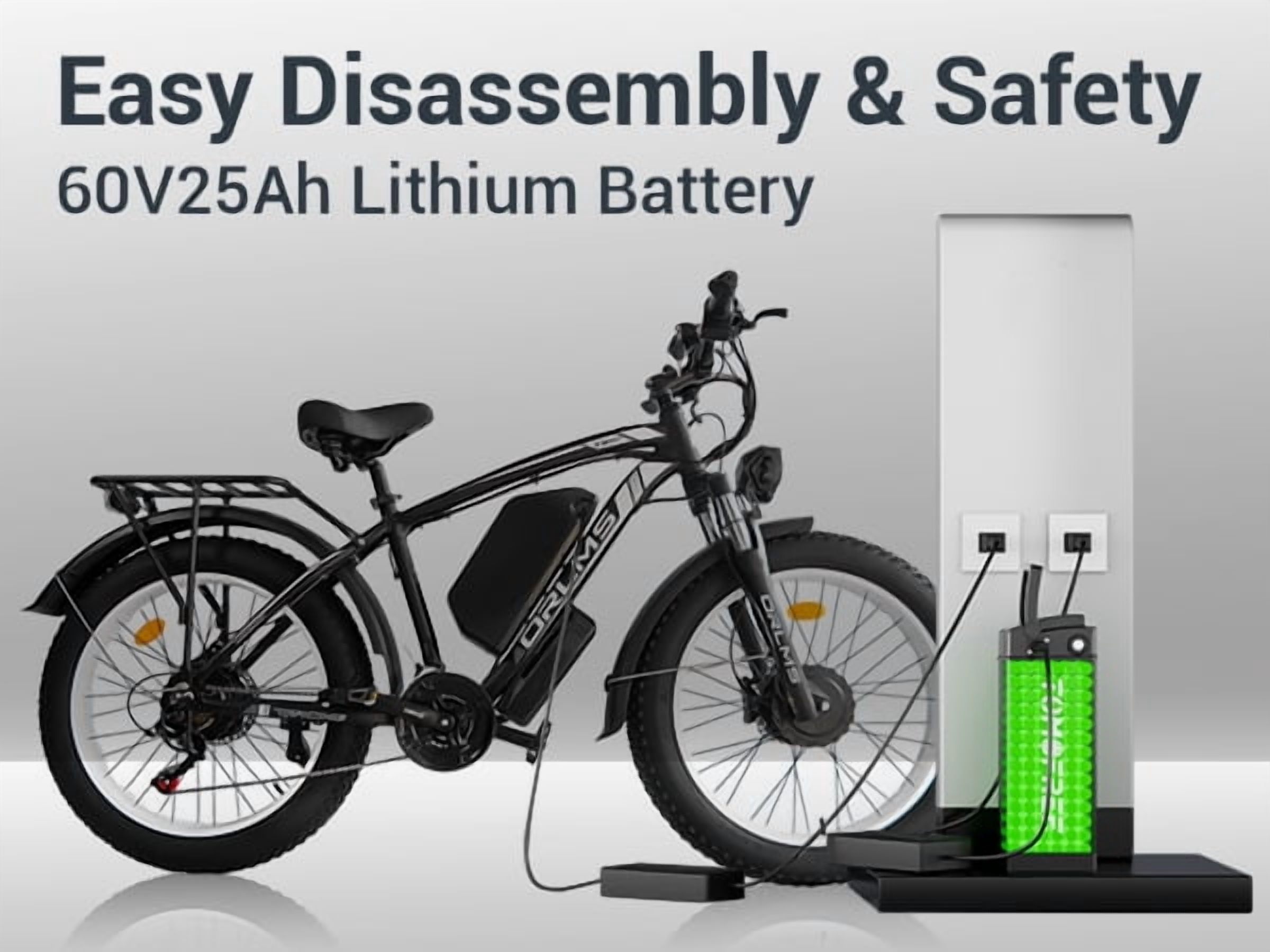 SMLRO TS60 Electric Bike – 2000W Dual Motors, 60V 25Ah, 26" Fat Tires, Hydraulic Disc Brakes, Full Suspension, 45MPH Max Speed