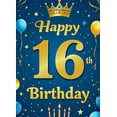 thumbnail image 4 of Blue and Gold Themed 16th Happy Birthday Backdrop Banner with Crown Balloons Stars Party Supplies Photography Props Birthday Decoration Party Decor Background, 4 of 7
