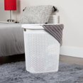 thumbnail image 2 of 50L Slim Laundry Hamper, Clothes Basket, Lid, Wicker Design, Plastic, 17.65" L x 13.75" W x 21" H, White, 2 of 6
