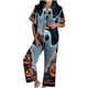 thumbnail image 2 of Pijama de manga corta con cuello vuelto para mujer, con bolsillos y estampado de Halloween, cintura elástica, de poliéster, 2 of 5