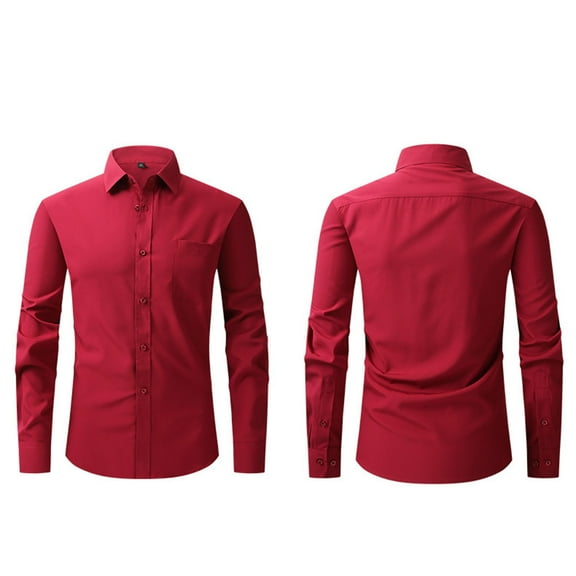 hlysgo Mens Dress Shirts Slim Fit Long Sleeve Button Down Wrinkle Free Formal Shirt Business Casual Wedding Clothes Dressy Solid Color Work Shirts Wine XL