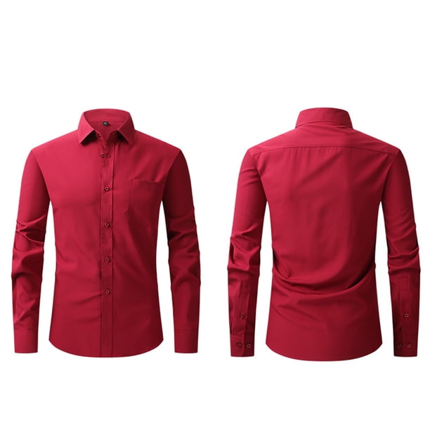 pstuiky Camisas de manga larga abrigadas para hombre, Camisa informal de color liso con botones, manga larga, cuello vuelto, transpirable y elástica para hombre tops de invierno para hombre s