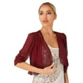 thumbnail image 2 of Yartina Womens Half Sleeve Sheer Mesh Shrug Cropped Bolero Cardigan Cover Up Burgundy 5XL, 2 of 7