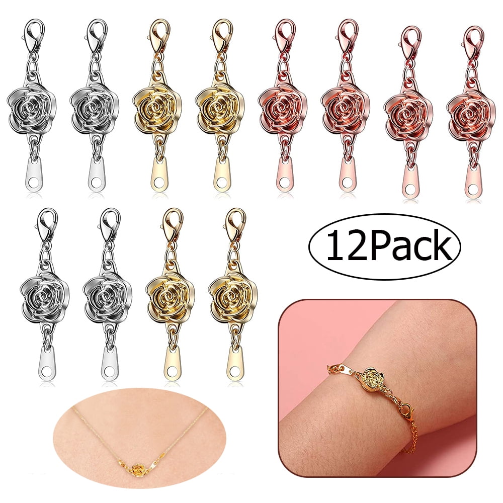 Gold, Silver 12 Pieces Magnetic Lobster Clasps Jewelry Locking Clasps and 12 Pieces Metal Necklace Extender Chains Bracelet Extension Chain for Jewelry Making Supplies 