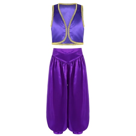 LiiYii Kids Boys Arabian Prince Street Rats Outfit Set Vest Waistcoat Top With Harem Dance Pants Suit Purple 6