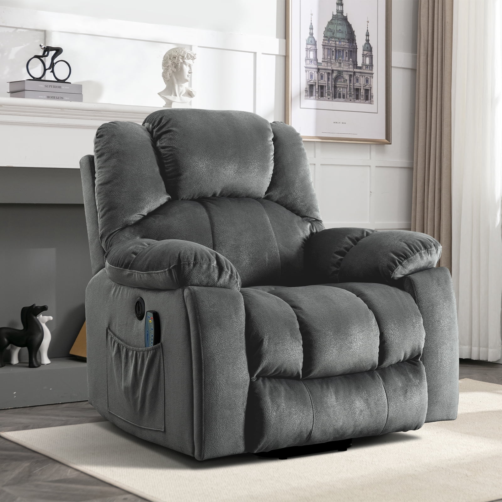 Bonzy Home Power Lift Recliner,Elderly Lift Chair with Heat Therapy and Massage Function,Remote Control,Side Pocket,Living Room, Gray