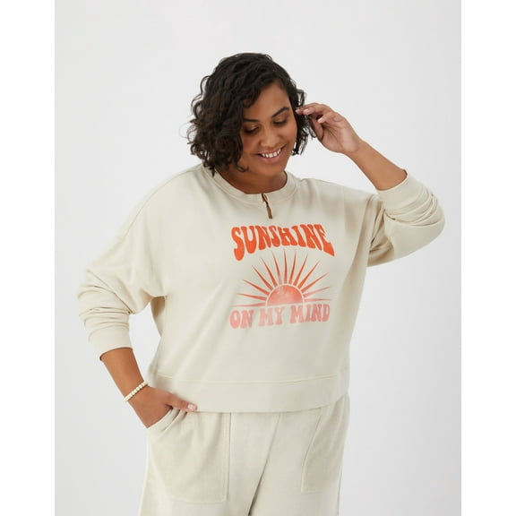 Hanes Women's Garment Dyed French Terry Sweatshirt (Plus Size) Pebblestone 2X