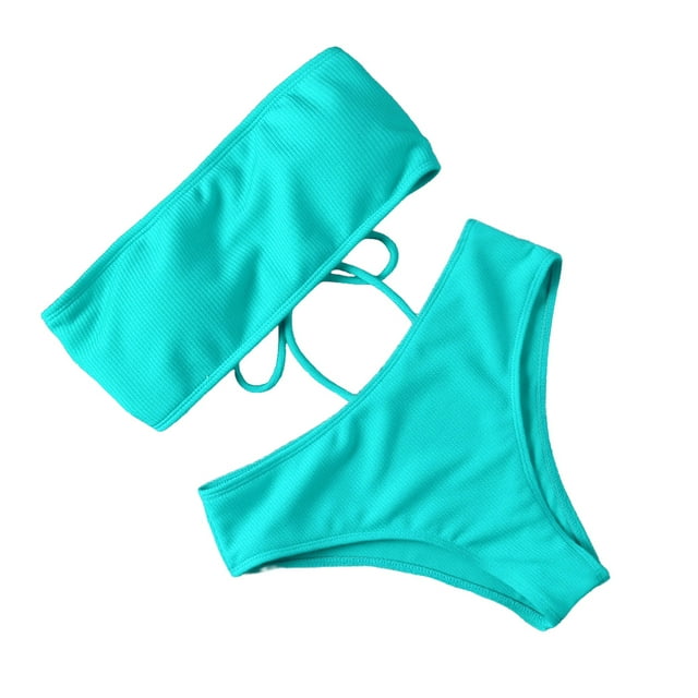 Sonducket Traje de baño dividido para mujer Bustier sin tirantes Acolchado Poliéster Ajustable Traje de baño Vacaciones Viajes Fiesta Ropa de playa Cian Type2 NO2 Sonducket OD021066-18