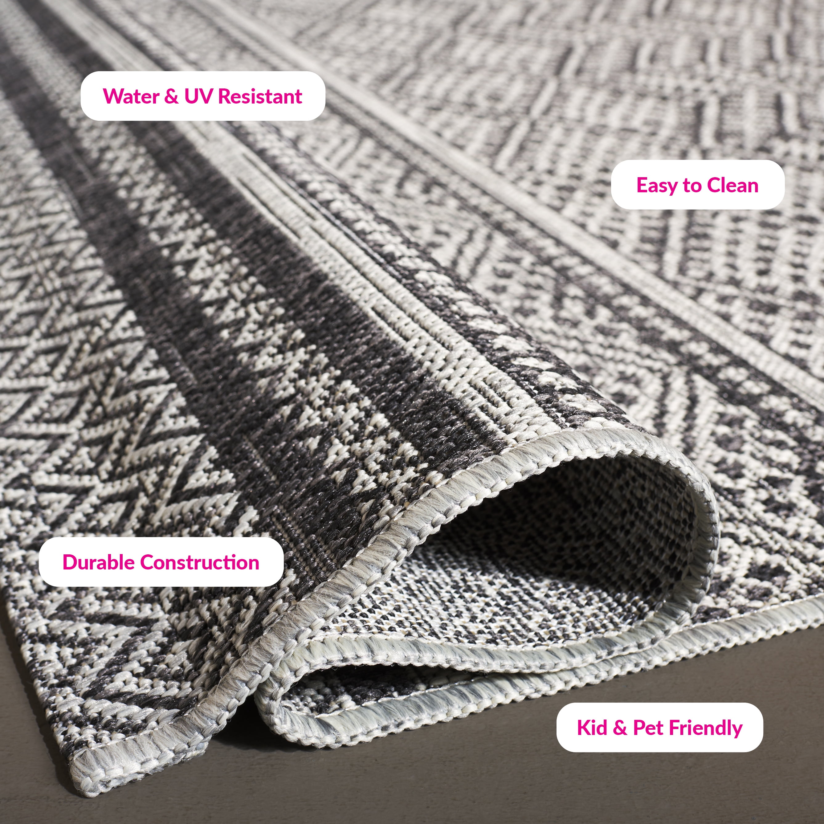 SAFAVIEH Courtyard Eric Geometric Chevron Indoor/Outdoor Area Rug, 5'3" x 7'7", Black/Grey