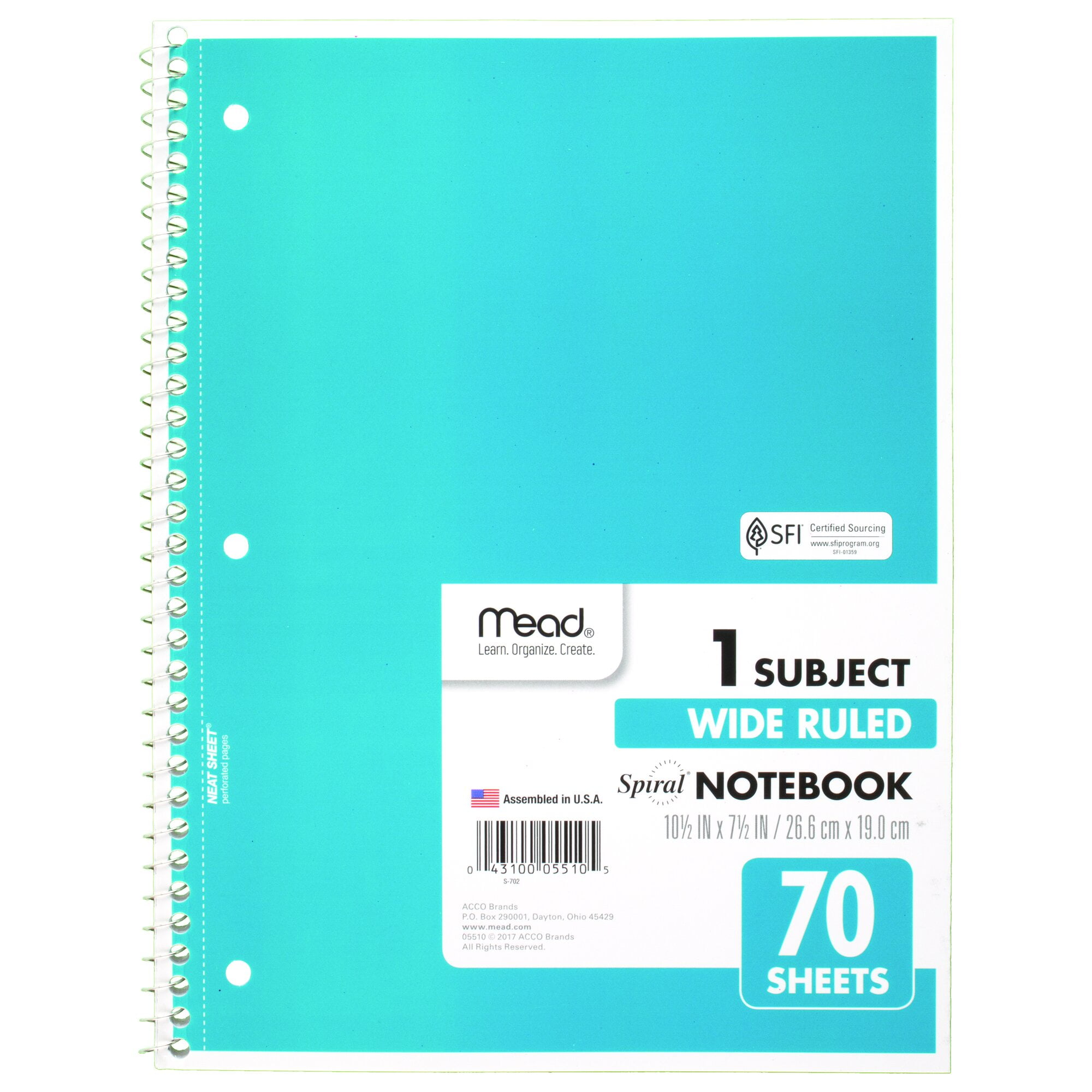 Mead Spiral Notebook 1 Subject Wide Ruled 70 Sheets 10 12 x 7 12 4 Pack Blue