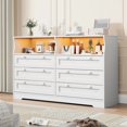 thumbnail image 1 of Modern Wood Dresser, 55" Wide 6 Drawer Chest with LED Light & Built-in Power Outlets for Bedroom, Living Room & Hallway, 1 of 8