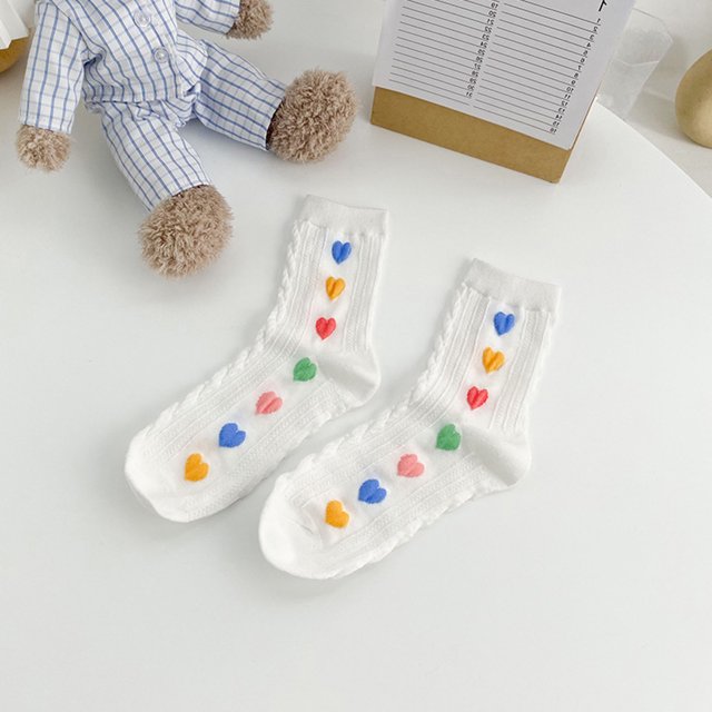 Chaussettes Mi-Mollet en Coton pour Femmes, Nouvelle Tendance Automne et Hiver, Motif Cœur