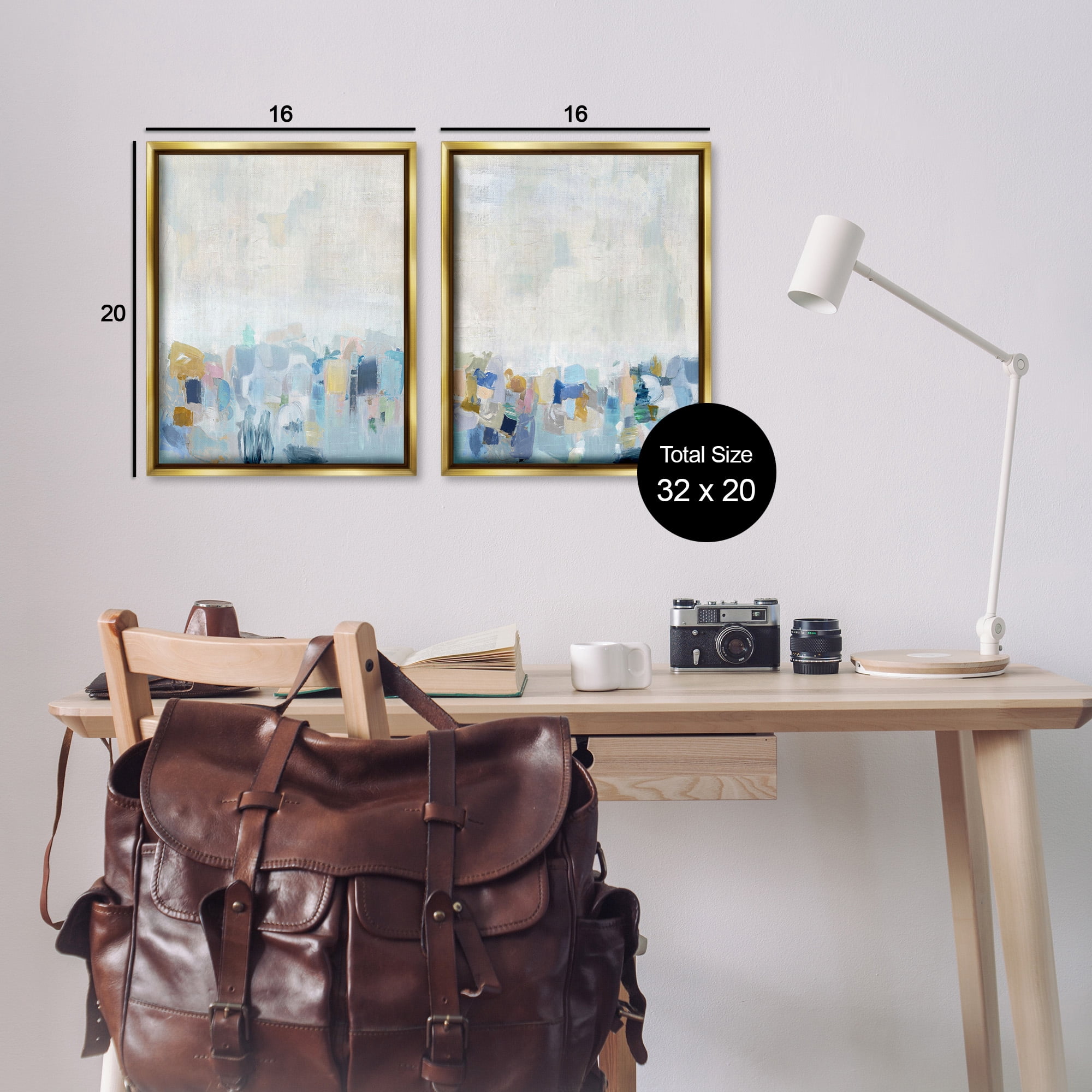 Stupell Industries Patterned Modern Horizon Abstract Painting Gold Floater Framed Canvas Art Print Wall Art, 17 x 21, Set of 2