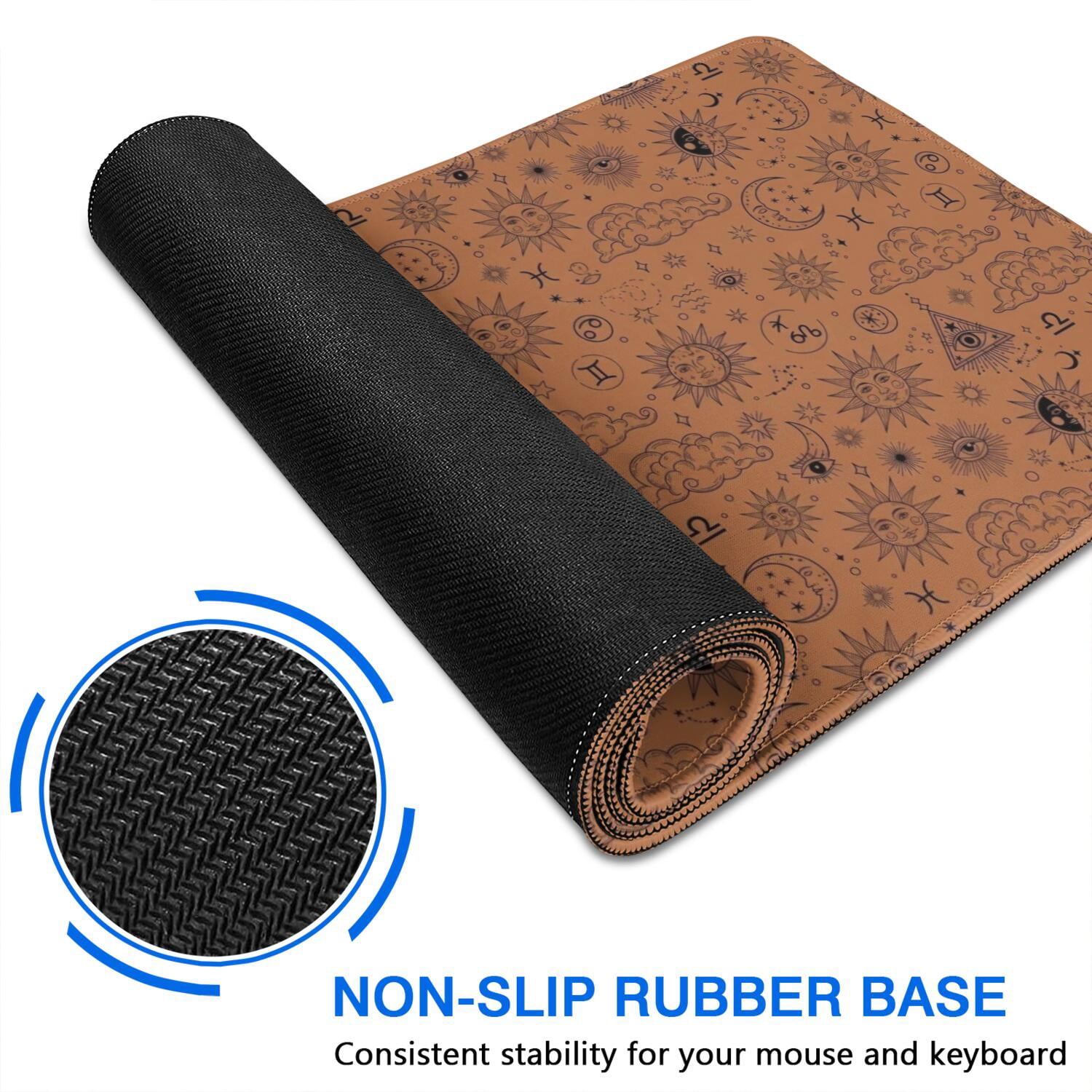 Long Mouse Pads for Desk,Orange Occult Pattern Desk Mats on Top Of Desks, Desk Mouse Pad Extra Large with 3mm Non-Slip Base and Stitched Edge for Gaming,Office,Work,Home 31.5"x15.7"