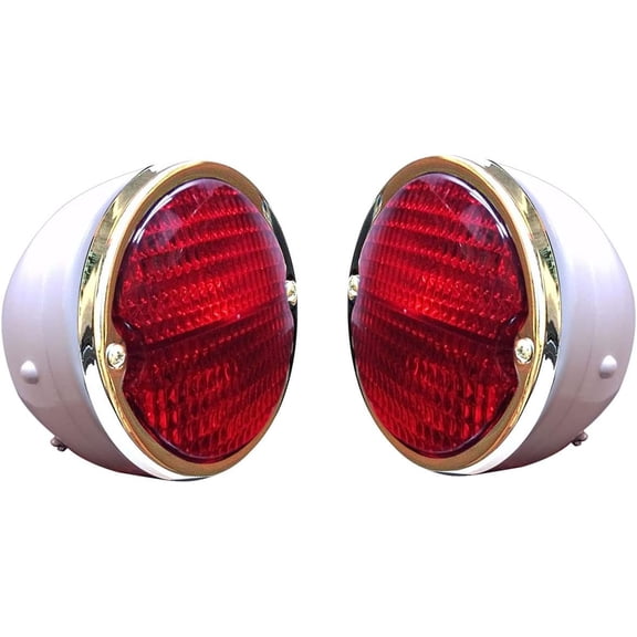 APSMOTIV Pair of Rear Lights Tail Lights Assemblies| White Body | Chrome Ring | Red/Red Lens with 12v Bulbs Suitable for Mahindra Jeeps Model Year 1983 to 2015