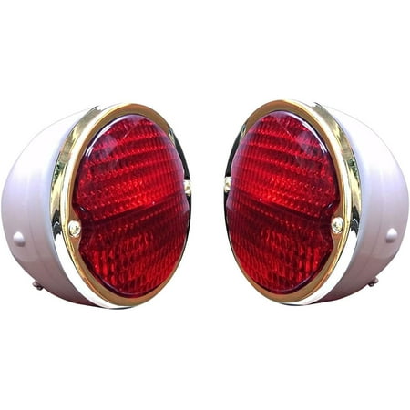 APSMOTIV Pair of Rear Lights Tail Lights Assemblies| White Body | Chrome Ring | Red/Red Lens with 12v Bulbs Suitable for Mahindra Jeeps Model Year 1983 to 2015