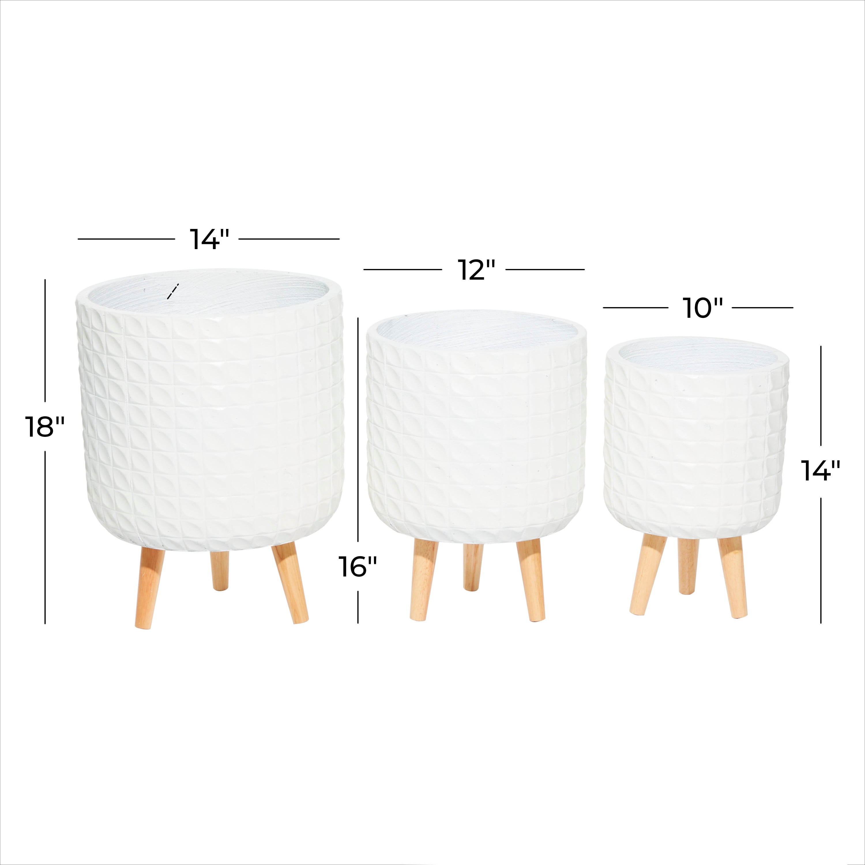 CosmoLiving by Cosmopolitan 18", 16", 14"H Indoor Outdoor White Magnesium Oxide Planter with Wood Legs (3 Count)
