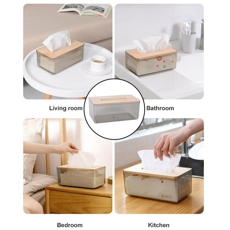 1pc Transparent Tissue Box with Wooden Lid - Stylish Living Room Storage  for Toilet Paper and Tissues