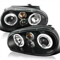 Spec-D Tuning Black Dual Halo Projector Headlights Compatible with 1999-2006 Volkswagen Golf, Golf GTI VW MK4 Left Right Pair Headlamps Assembly