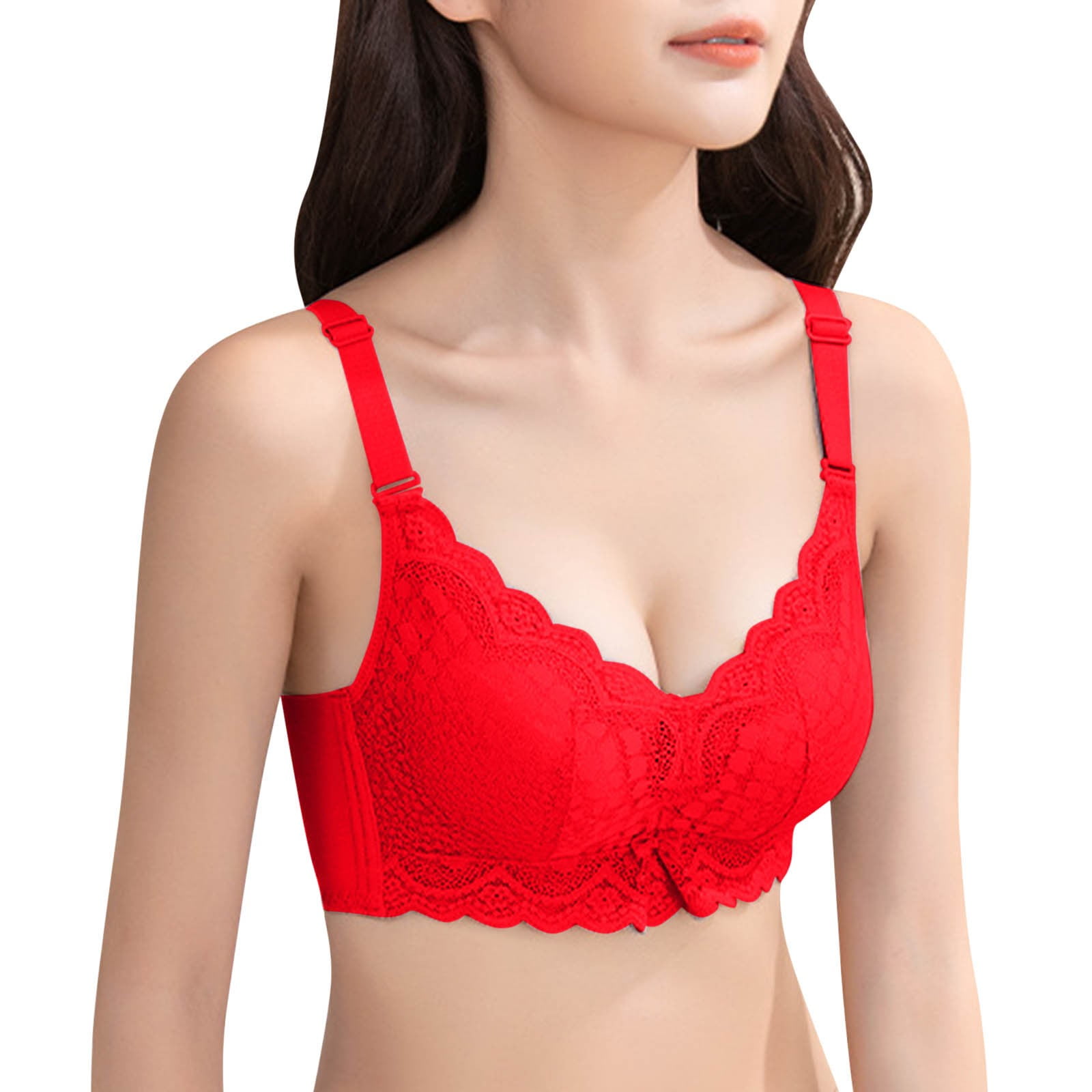 JDEFEG Bra Set Womens Bras No Underwire Padded Lace Adjusted Lingerie  Women's Thickened Bra with Small and Large Side Underwear Women Push Up  Bras for