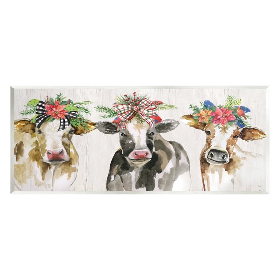 Stupell Industries Three Cows Seasonal Floral Crowns Animals & Insects Painting Unframed Art Print Wall Art