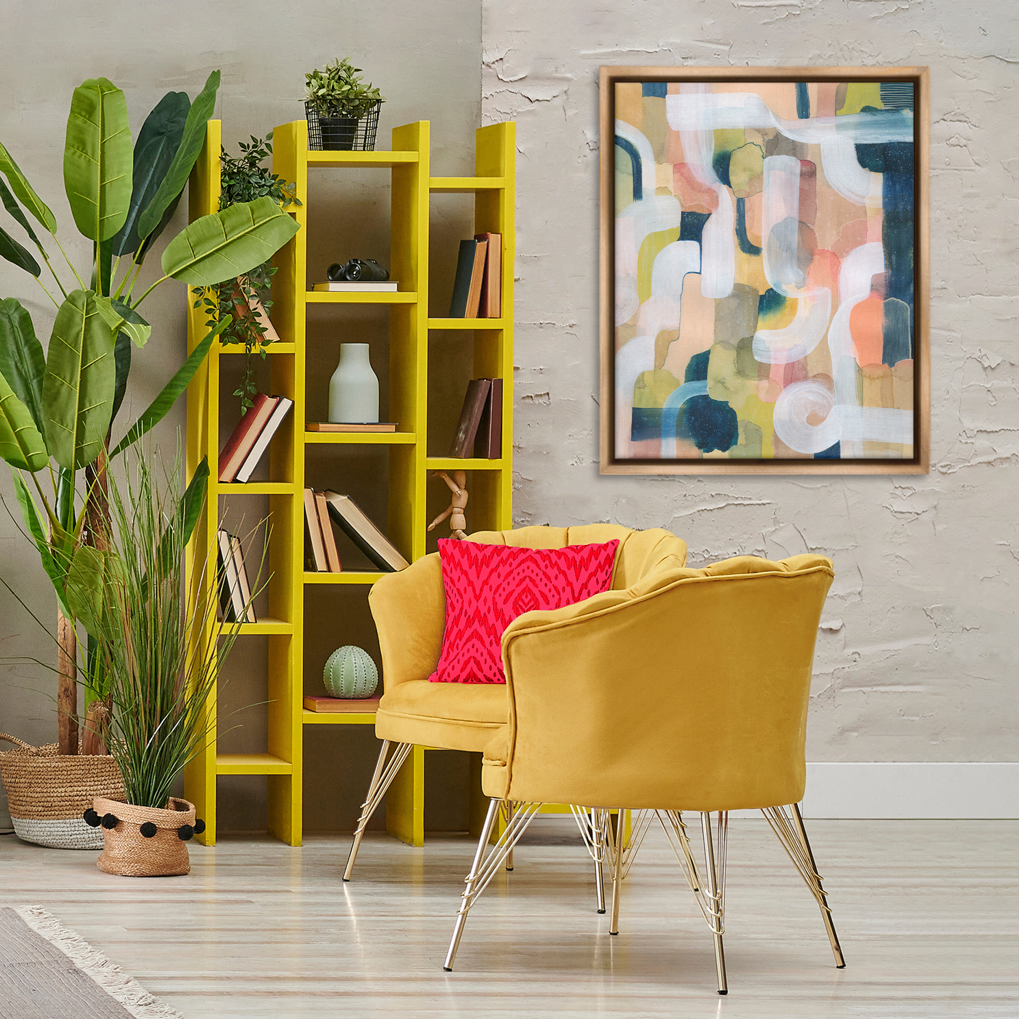 Stupell Industries Twisting Arches Arrangement Abstract Painting Brown Floater Framed Canvas Art Print Wall Art, 25 x 31