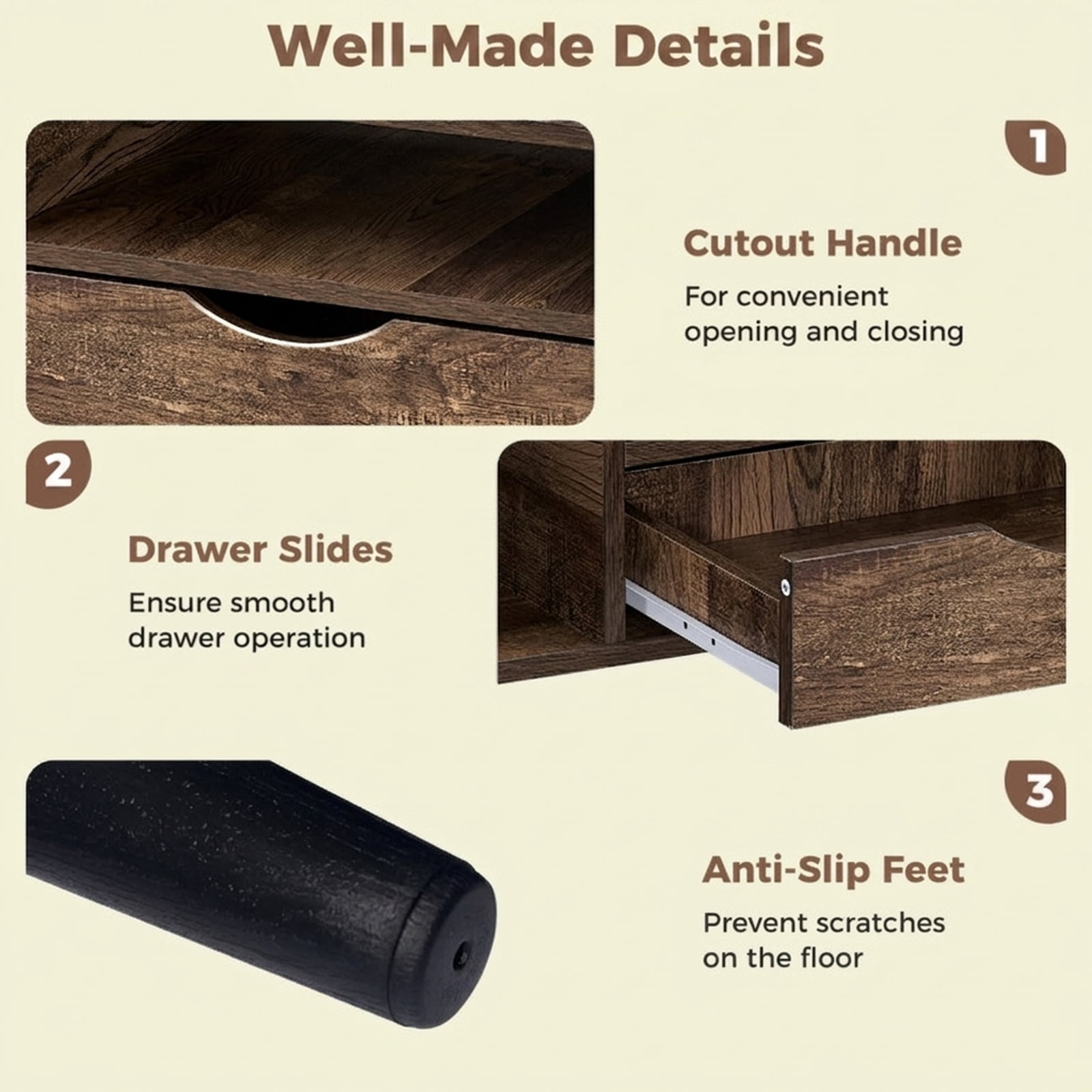 Furnibear Coffee Table with Storage Rustic Rectangle Center Table - Walnut - Living Room Cocktail Center Table