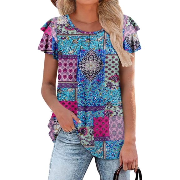 KISSMODA Women Trendy Summer Tops Casual Short Sleeve Shirts Loose Fit Work Blouses