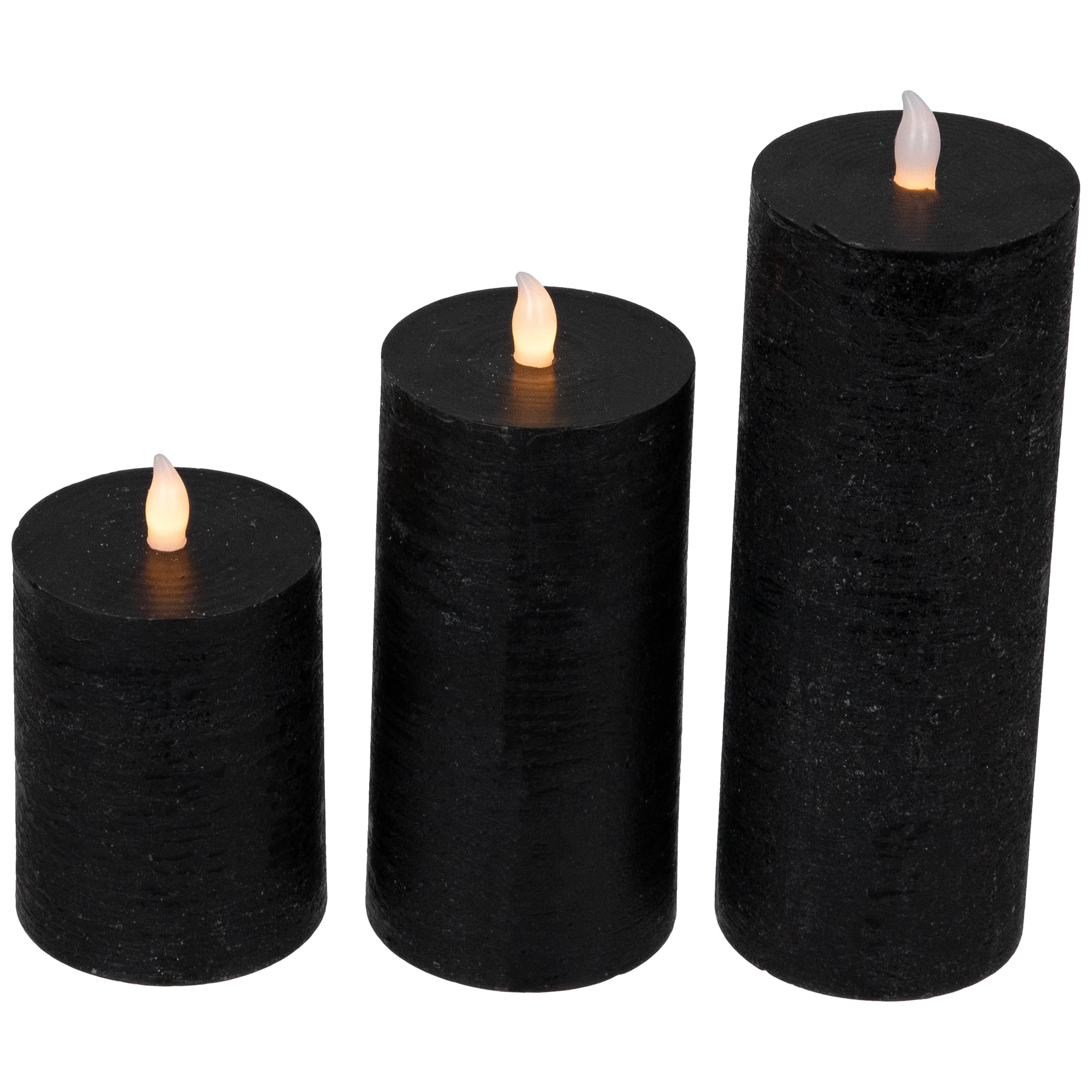Northlight Black LED Flameless Flickering Wax Pillar Halloween Candles - 8" - Set of 3