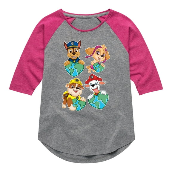 Paw Patrol - Heart Earth - Toddler And Youth Girls Raglan Graphic T-Shirt