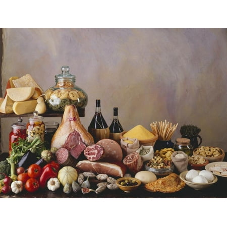 Still Life with Italian Food and Wine Print Wall Art By Daniel