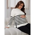 thumbnail image 6 of DARING DIVA Women's Maternity Striped Mock Neck Long Sleeve Sweater L White, 6 of 8