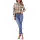 thumbnail image 2 of INSPIRAR CHIC Blusas de Trabajo para Mujeres con Cuadros y Lazo en el Cuello de Manga Larga M caqui Marrón Verde, 2 of 6