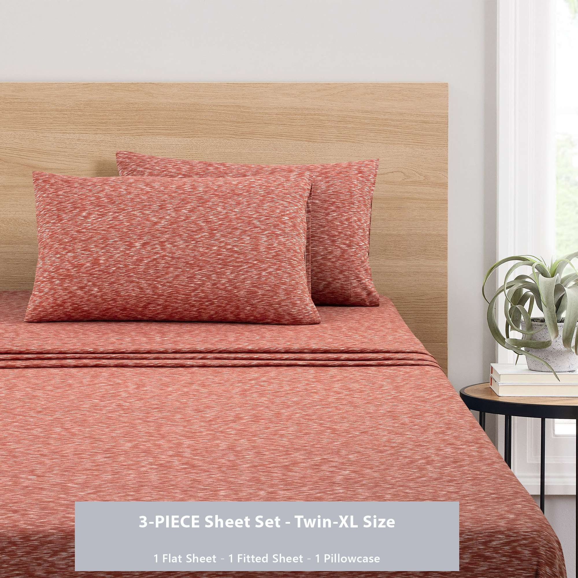 Mainstays 100% Cotton Extra Soft Jersey Bed Sheet Set, Twin-XL, Red Canyon Crackle, 3 Pieces
