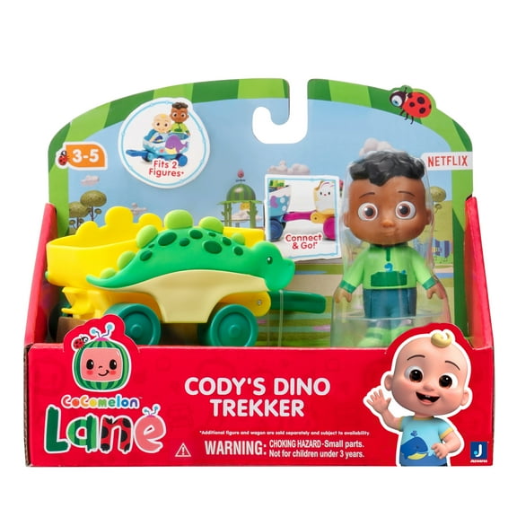 CoComelon Lane Cody’s Dino Trekker - Cody and a Green Dino Free-wheeling Wagon - Engaging Toy for Toddlers