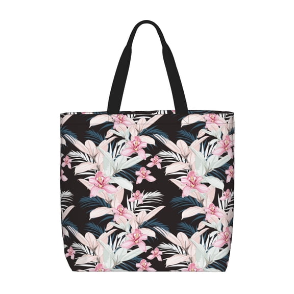 Honeii Orchids Flowers Print Tote Bag, Reusable Grocery Shopping Bag,Shoulder Bag with Inner Pocket