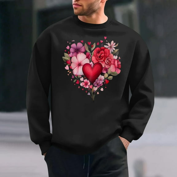 Runfenguu Mens Funny T Shirts T Shirts For Man Men'S Valentine'S Day Printed Casual Long Sleeved Round Neck Base Hoodie Plus Size Top