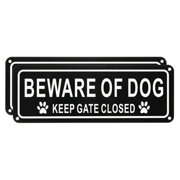 Uxcell 2-Pack Please Beware of Dog Keep Gate Closed, 10" x 4" Rust Free Waterproof Signs Fade Resistant Aluminum Reflective Sign for Office  [White on Black]