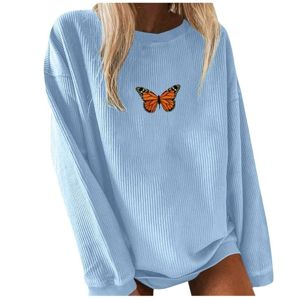 JchAouY Women S Fashion Solid Color Butterfly Print Sweater Long Sleeves LX Walmart